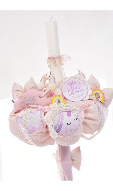 Lumanare de botez roz pentru fetite cu unicorni, 65x4cm, Baby Unicorn 6